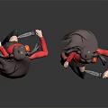 Dynamic Anime Character Figure With Red Jacket Short Skirt Black Stockings Back Front View