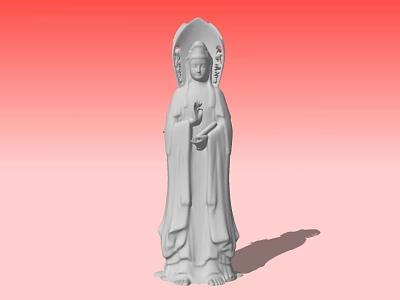White Stone Carving Guanyin Statue With Standing Posture And Gradient Red To Pink Background 3d model