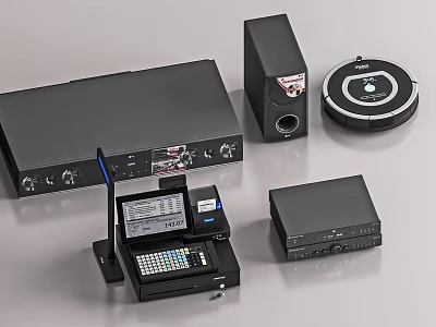 Headphone Speaker System With Modern Design And Audio Components Including Amplifier And Players 3d model