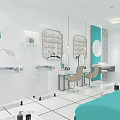 Bright Modern Hair and Beauty Salon With Facial Care Mirrors Blue Chairs And Green Plants