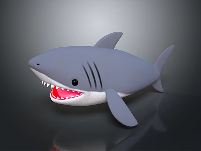 Gray Shark Toy With Open Mouth Red Teeth And Black Eyes On Dark Background 3d model