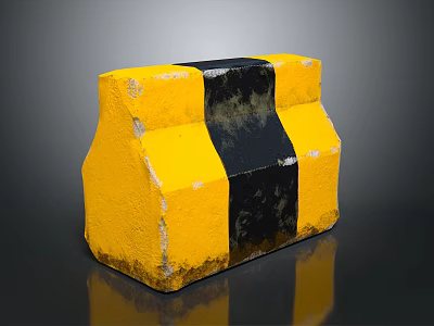 Yellow And Black Traffic Barrier With Worn Surface And Concrete Structure 3d model