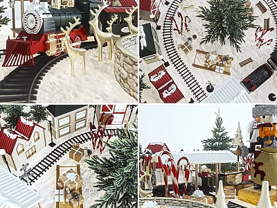 Christmas Themed Garden Landscape With Train Tracks Reindeer And Snowy Decorations 3d model