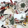 Christmas Themed Garden Landscape With Train Tracks Reindeer And Snowy Decorations