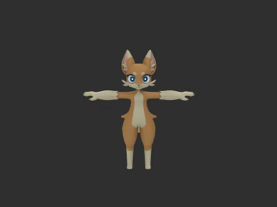 3D Cartoon Cat Character Model With Brown White Fur Blue Eyes And Outstretched Limbs 3d model