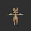 3D Cartoon Cat Character Model With Brown White Fur Blue Eyes And Outstretched Limbs