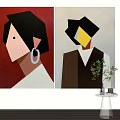 Abstract Geometric Portraits With Red Brown Backgrounds And Interior Decor Elements 3d model