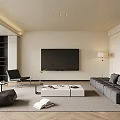 Modern Living Room Sofa Coffee Table Combination Multi-person Sofa Single Casual Chair Lazy Sofa Floor Lamp Books Green Plant Ornaments 3d model