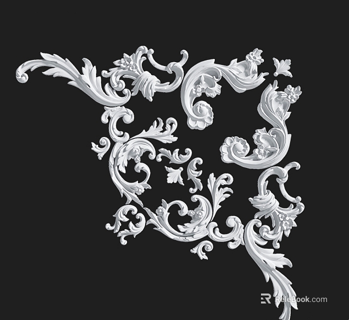 Intricate White Decorative Lines With Curved Leaves Vines And Ornate Patterns 3d model 