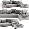 Modern Sectional Sofa With Various Pillows And Plaid Blanket In Living Room 3d model