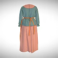Long Sleeve Turquoise Blouse With Pink Collar Cuffs And Orange Skirt Pink Hem Trim