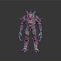 Cybernetic Creature Character With Spiked Metallic Armor Blue Glowing Parts And Mechanical Limbs