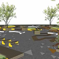 Urban Public Square Design With Geometric Patterned Pavement Trees And Green Rest Areas