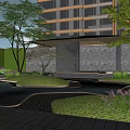 Modern Entrance Gate of High Rise Building with Landscaping and Glass Facade Design