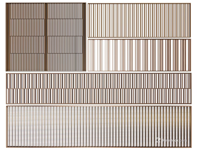 Modern Minimalist Room Dividers With Wooden Slats And Metallic Color Options 3d model 