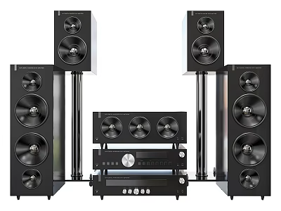 Black Home Theater Speaker System With Tower Speakers And Amplifier 3d model