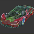 Red and Gray Sleek Futuristic Supercar With Transparent Roof And Blue Wheels
