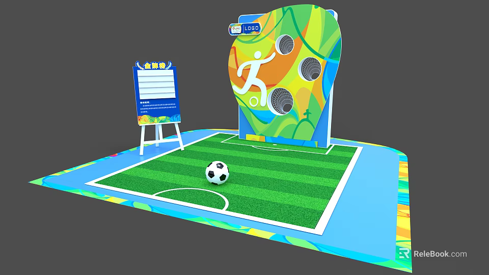 Soccer Game Activity Setup With Grass Field Colorful Target And Scoreboard 3d model 