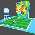 Soccer Game Activity Setup With Grass Field Colorful Target And Scoreboard