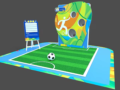 Soccer Game Activity Setup With Grass Field Colorful Target And Scoreboard 3d model