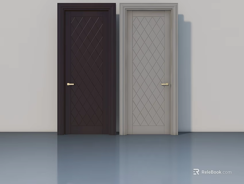 Dark And Light Hinged Doors With Diamond Pattern And Gold Handles 3d model 