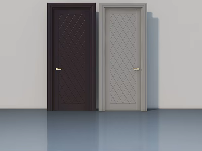 Dark And Light Hinged Doors With Diamond Pattern And Gold Handles 3d model