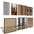 Various Decorative Screens With Grid Patterns Wooden Frames And Rattan Designs 3d model