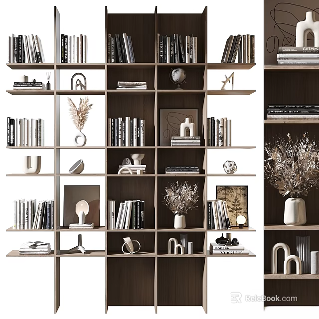 Modern Multi Tiered Shelving Unit with Books Decorative Vases Sculptures and Picture Frames 3d model 