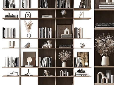 Modern Multi Tiered Shelving Unit with Books Decorative Vases Sculptures and Picture Frames 3d model