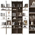Modern Multi Tiered Shelving Unit with Books Decorative Vases Sculptures and Picture Frames