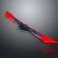 Vibrant Red And Blue Blade Weapon With Leather Strap And Decorative Design Elements 3d model