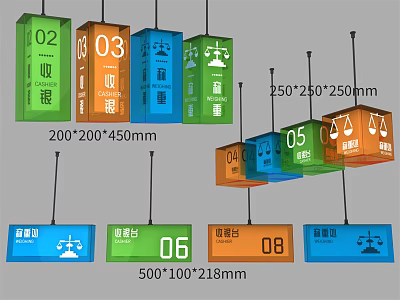 Road Facilities Colorful Hanging Signage With Various Sizes Numbers And Icons 3d model