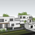 Modern White Boutique Guesthouse Building With Multiple Windows Green Plants And Courtyard