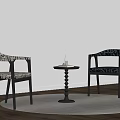 Modern Leisure Chairs With Wooden Frame Patterned Seats And Small Round Table