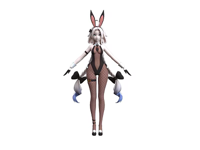 Stylish Woman In Bunny Ears Costume With Fishnet Stockings And Two Tails 3d model
