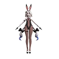 Stylish Woman In Bunny Ears Costume With Fishnet Stockings And Two Tails