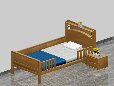Nordic solid wood bed with guardrail 3d model