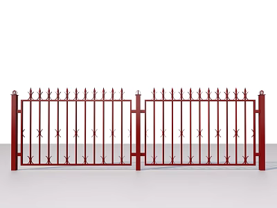 Red Metal Decorative Gate With Spiked Tops And Ornate Patterns For Entry 3d model