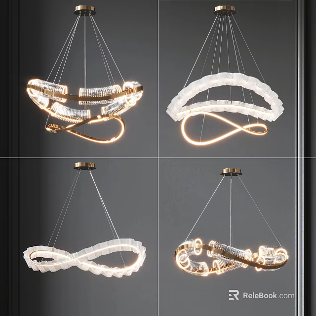 Modern Elegant Chandeliers With Unique Circular And Spiral Designs And Warm Lighting 3d model 