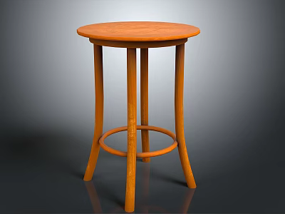 Round Orange Wooden Stool With Three Legs And Ring Shaped Crossbar For Home Furniture 3d model