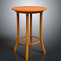 Round Orange Wooden Stool With Three Legs And Ring Shaped Crossbar For Home Furniture