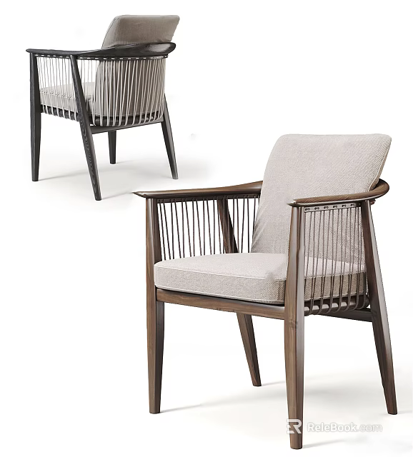 Modern Leisure Chair With Wooden Frame Upholstered Seat Armrests And Woven Backrest Details 3d model 
