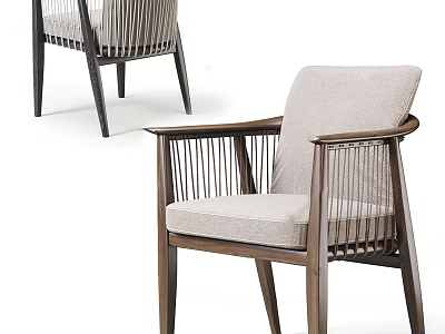 Modern Leisure Chair With Wooden Frame Upholstered Seat Armrests And Woven Backrest Details 3d model