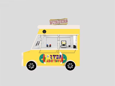 Yellow Food Truck Serving Street Food With Durros Sign Modern Design For Mobile Catering 3d model