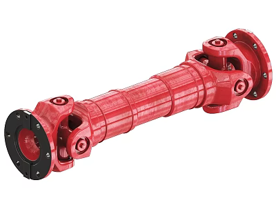 Red Industrial Drive Shaft With Universal Joints And Flange Ends Mechanical Component 3d model