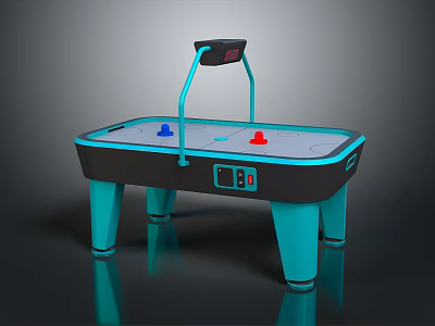 Modern Blue Air Hockey Table With Electronic Scoreboard And Sturdy Legs 3d model