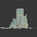 Modern Glass Tower Building With Multiple Floors Water Pool And Lawn Area