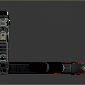 Dual Futuristic Tactical Weapons with Silver Red Bodies and Orange Accents in Sleek Modern Design