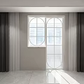 Modern Interior With Floor To Ceiling Window Dark Curtains And Marble Floor 3d model