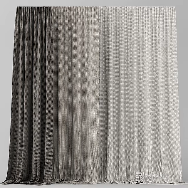 Modern Gradient Gray Curtains with Pleated Design and Textured Fabric 3d model